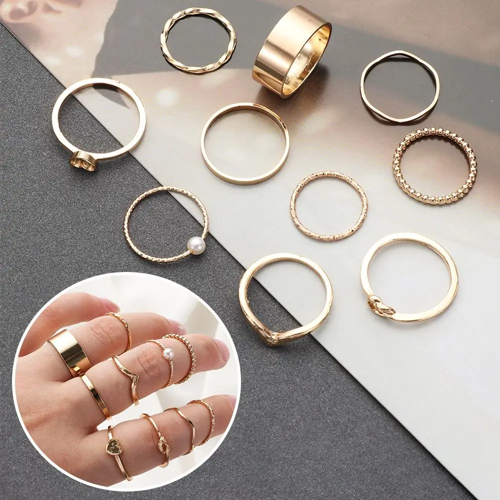

10PCS Gifts Couple Bohemian Jewelry & Accessories Women's Rings Ring Set Fashion Jewelry Pearl Ring