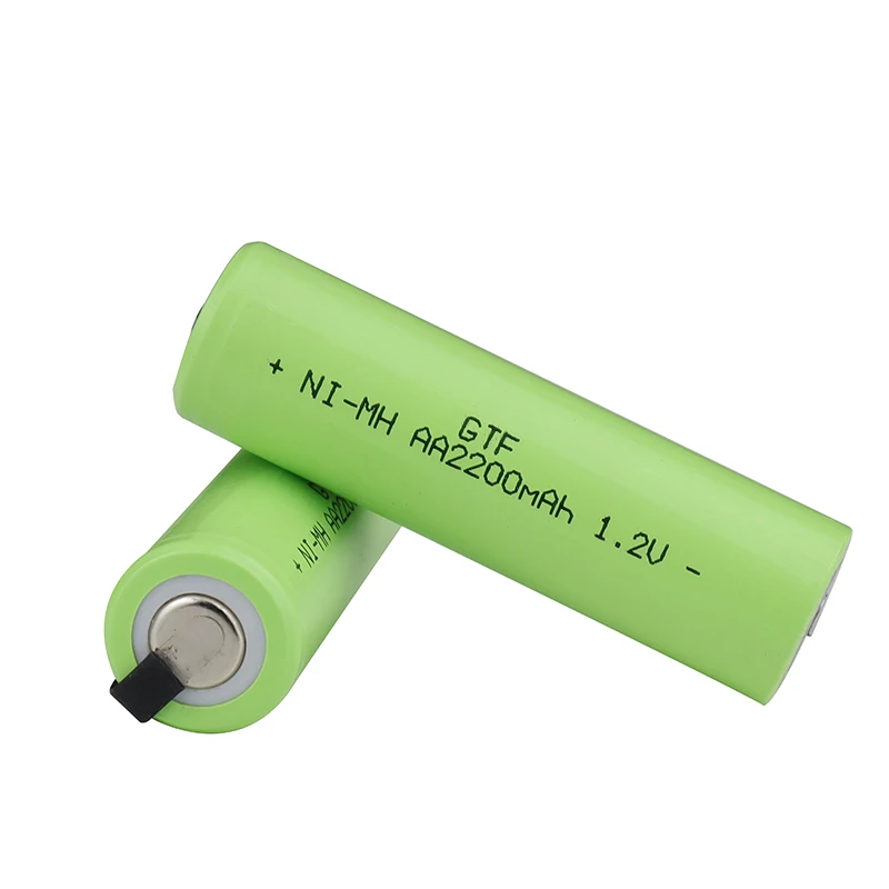 GTF 1 2 V AA перезаряжаемая батарея 2200mah nimh cell зеленая оболочка с сварочными вкладками