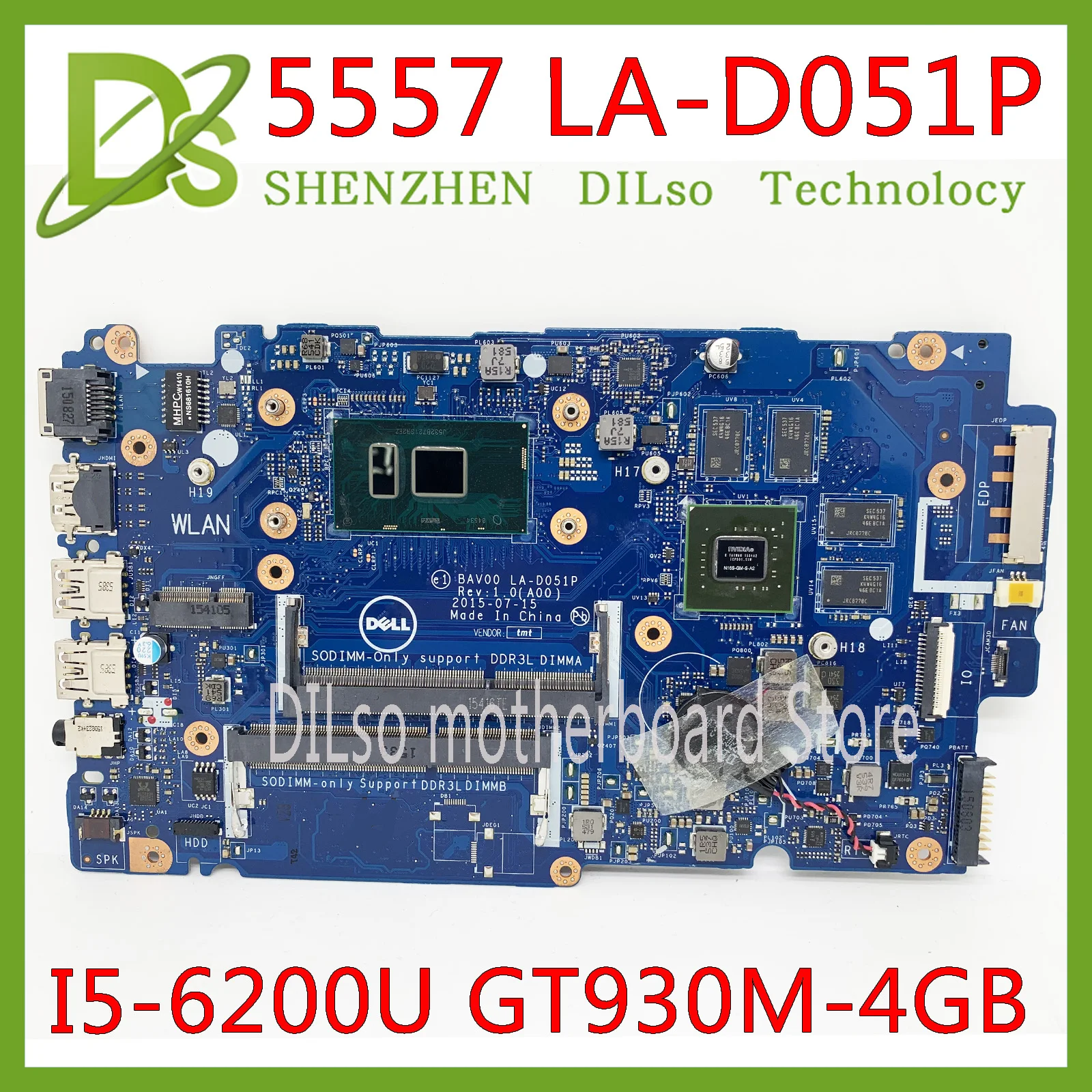 

KEFU 5557 Motherboard For Dell Inspiron 5457 5557 Laptop Motherboard I5-6200U GT930-4G BAV00 LA-D051P CN-0X9C75 0X9C75 X9C75