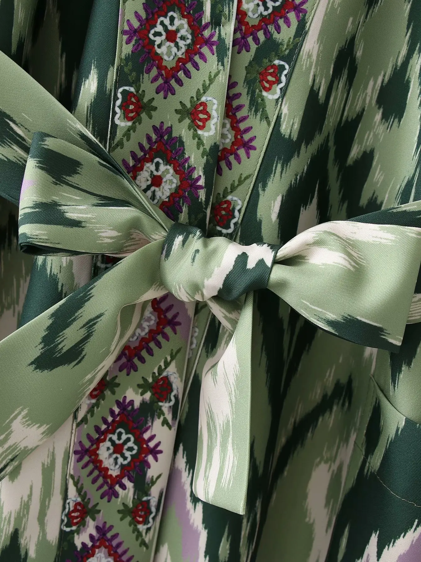 

Maxi Dresses for Women 2021 Embroidery Print Summer Long Sleeve Dress Japan Style Kimono Belt Lantern Sleeve Long Shirt Dress