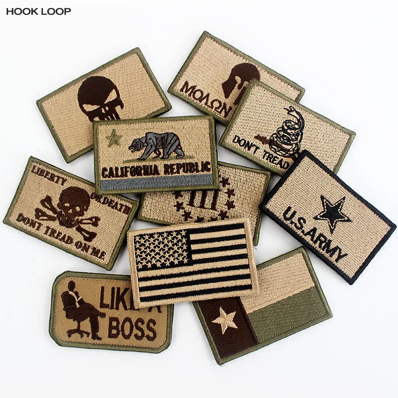 

10pcs Mixed Army Tactical Patches Brown Emblem Badge Hook Loop Flag Stickers For Uniform Backpack Decoration