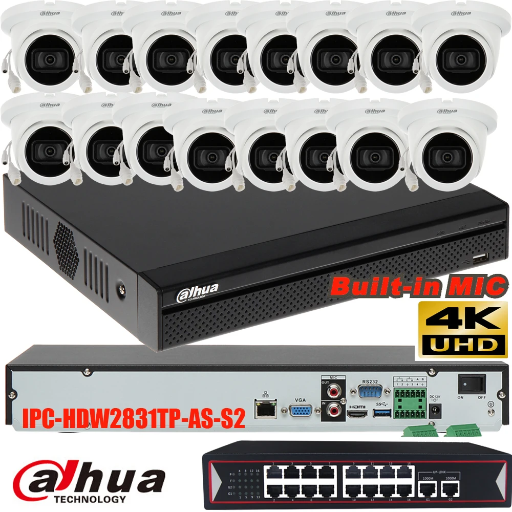 Mutil Language dahua 4k H.265 16CH poe NVR5216 16p 4ks2 camera kit с 16ch 4K POE водонепроницаемая купольная IP