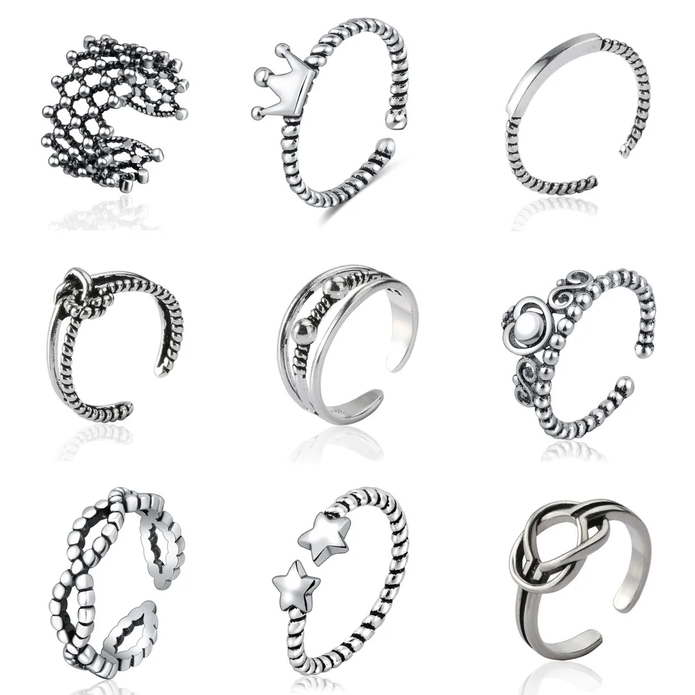 

Punk Crown Rings for Men Women 2021 Korean Fashion Exaggerated Vintage Siver Color cute Opening Couple Ring Goth wedding Jewelry