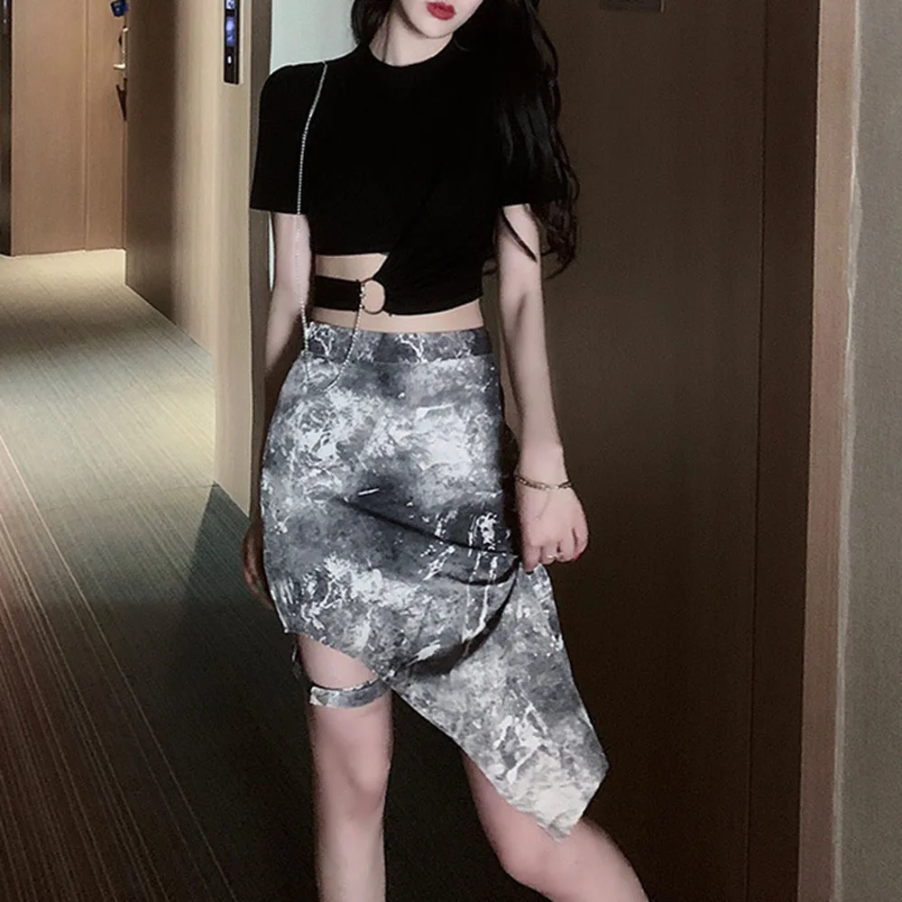 

2021 Summer New Fashion Tie Dye Printing Irregular High Waist Skirt Hipster Designer High Street Women
