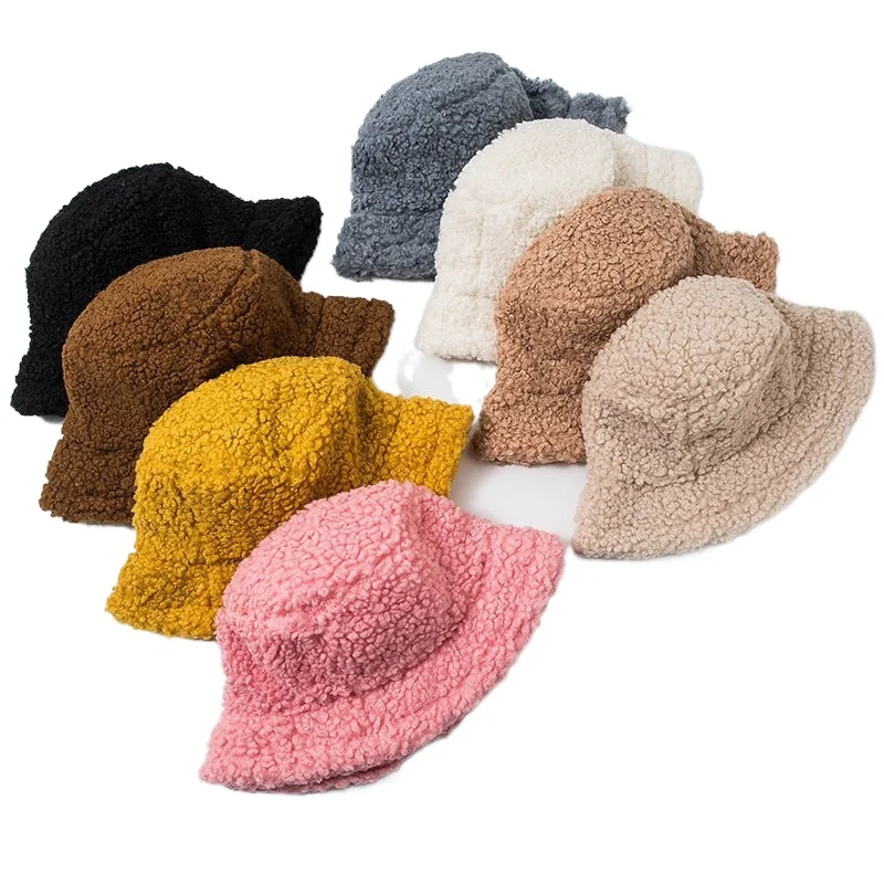 

Ladies Fisherman Hat Autumn and Winter Lamb Plush Fisherman Hat Khaki Teddy Cashmere Solid Color Wild Ear Cap Warm Basin Hat