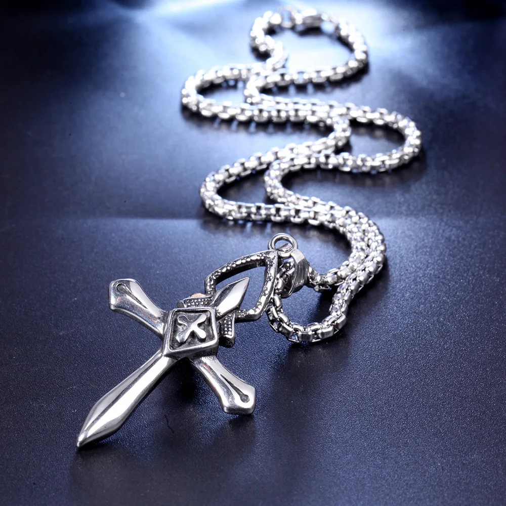 Хип хоп Дева Святого меча крест кулон ожерелье в стиле панк готика Байкер из