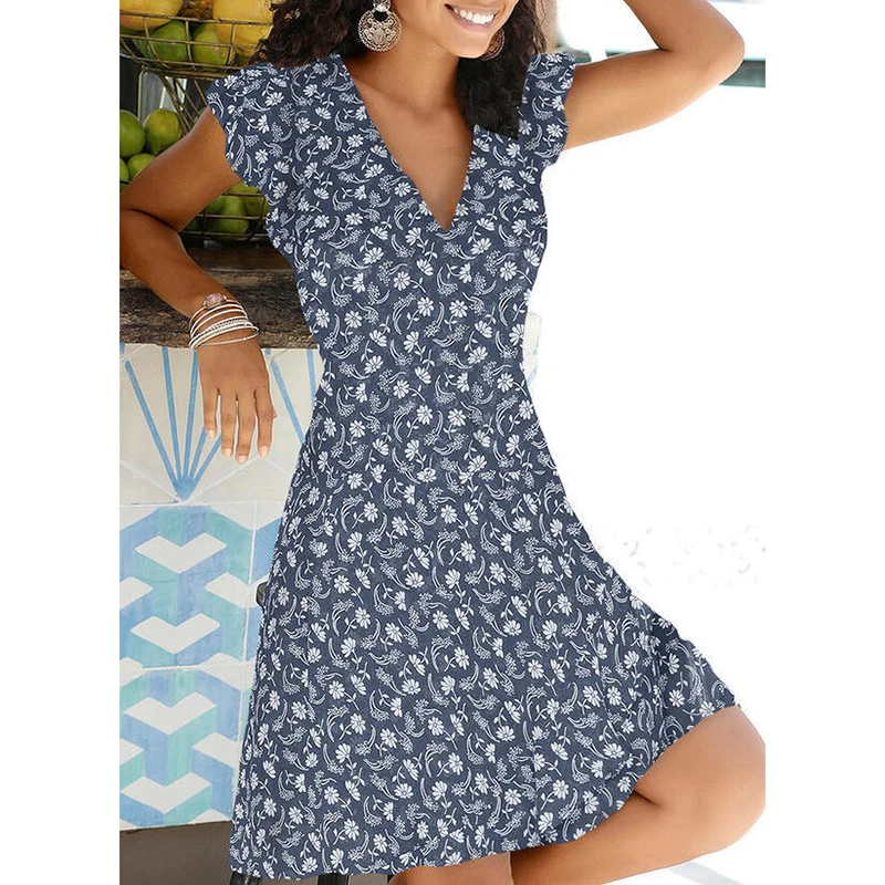 

New Summer V Neck Floral Print Party Dress Women Vintage Sleeveless Tank Mini Dress Spring Loose Plus Size A-Line Dress 2021