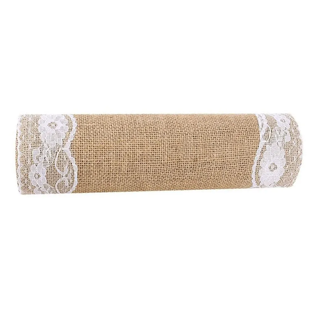 

Jute Lace Burlap Table Runner Vintage Hessian Rustic Cover Both Sides Lace Hollow Table Runner Dining Room Table Runners Decor
