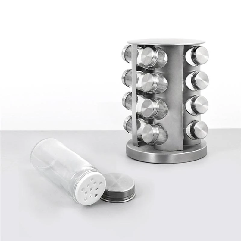 

Stainless Steel Seasoning Bottle Rack Kit Rotating Spice Rack Bottle Set Large Capacity Condiment Jars Holder Organizer