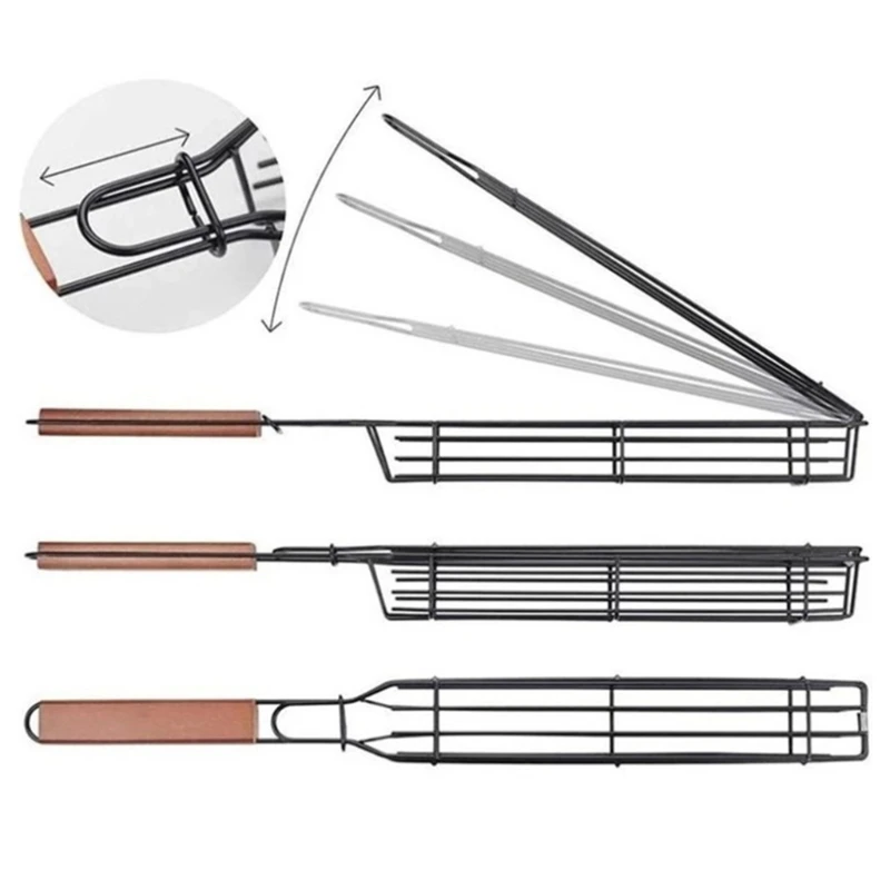 

Portable BBQ Grilling Basket Reusable Nonstick Barbecue Grill Mesh Clip Steak Meat Fish Vegetable Holder Tool