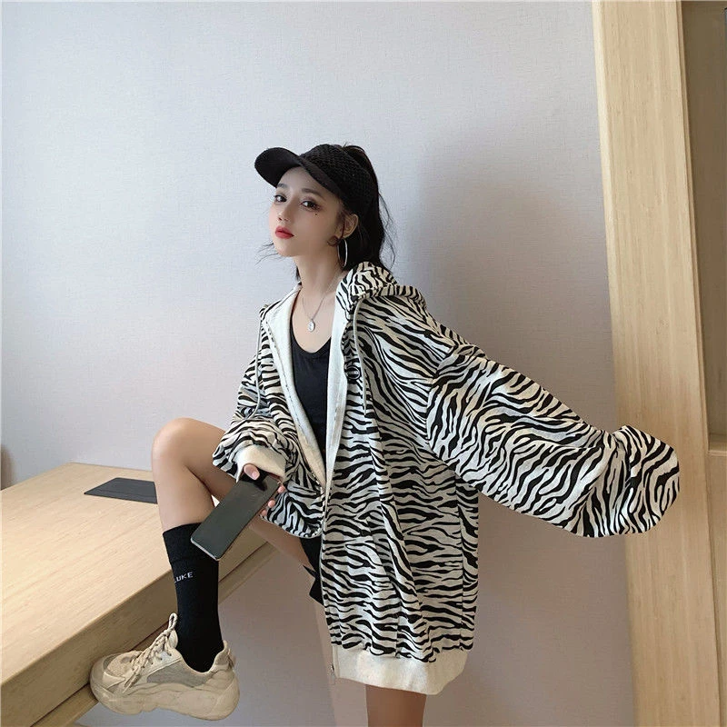 Полосатая толстовка с капюшоном в полоску принтом зебры Повседневная Толстовка