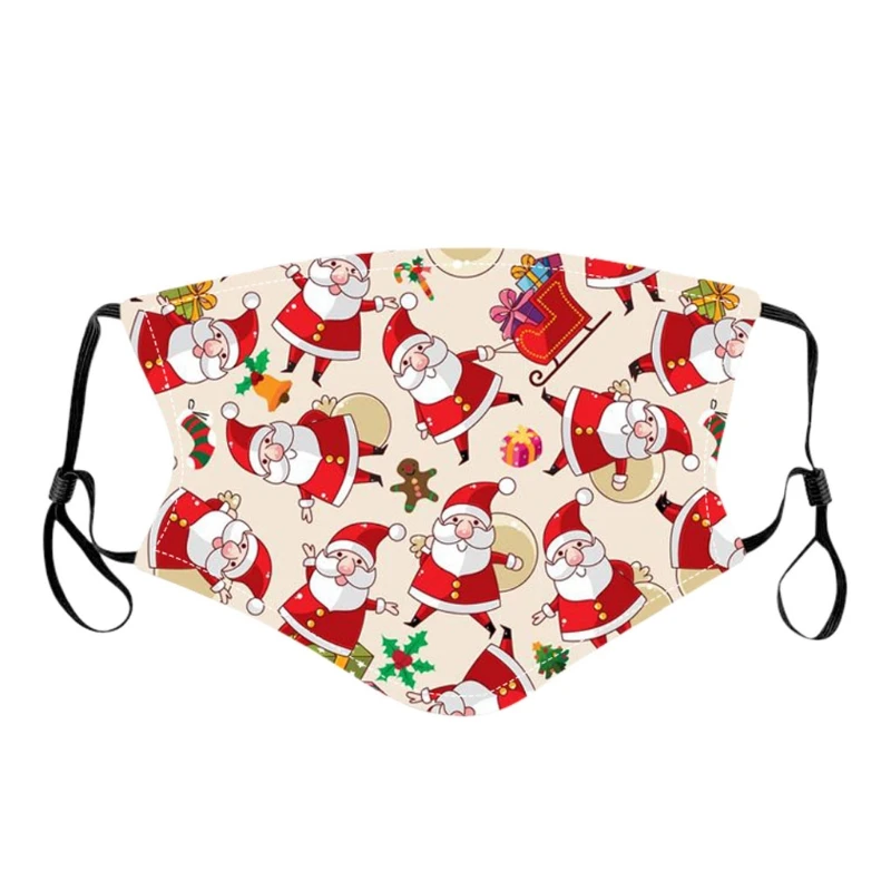 

8Pcs Adult Kids Parent-Child Christmas Dustproof Mouth Mask Cartoon Santa Tree Deer Print Holiday Washable Face Cover