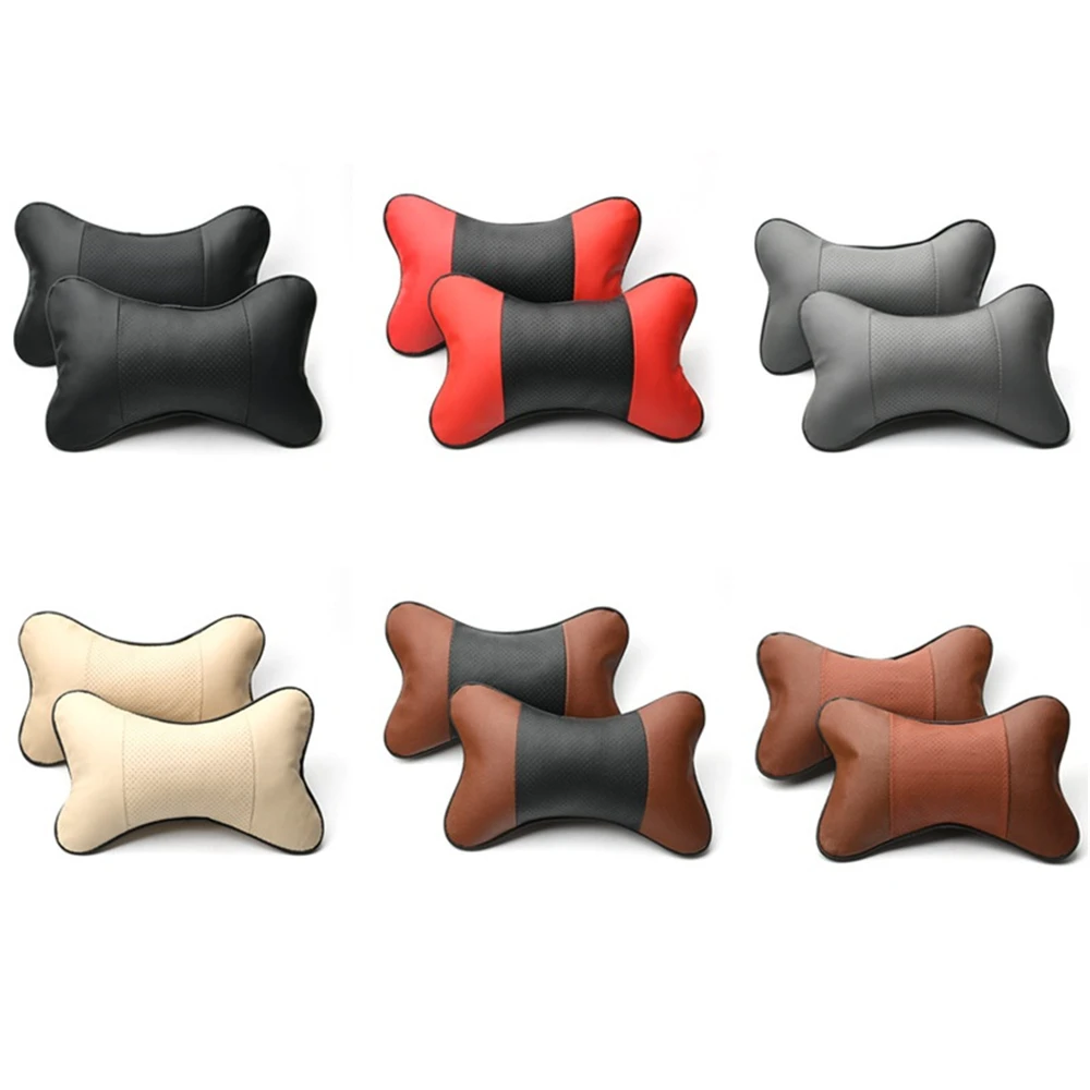 

2 Pieces 6 Types Car Leather Pillows Seat Back Memory Cotton Car Seat Headrest Neck Cushion Pillow