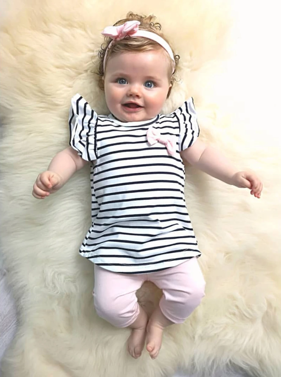 Комплект одежды для новорожденных девочек милый топ в полоску с короткими