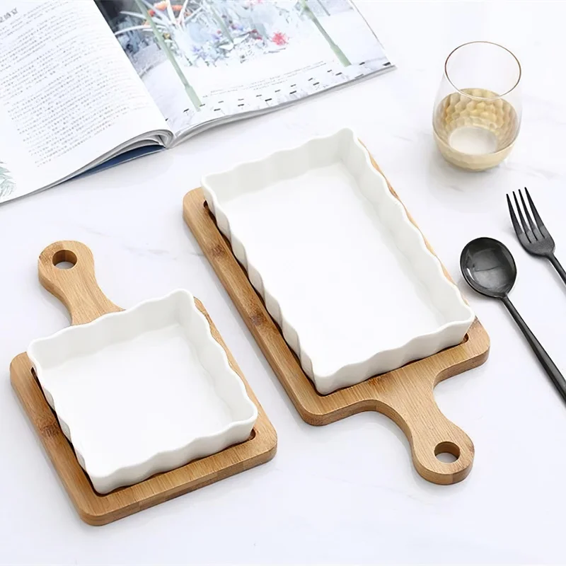 Деревянный поднос с ручкой в скандинавском стиле длинное/квадратное белое