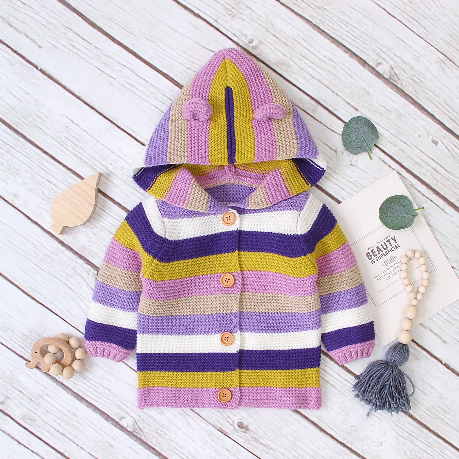 

Newborn Infant Baby Girls Fall Winter Sweater Cardigans Colorful Stripe Knitted Buttons Outerwear Newest Fashion Clothes