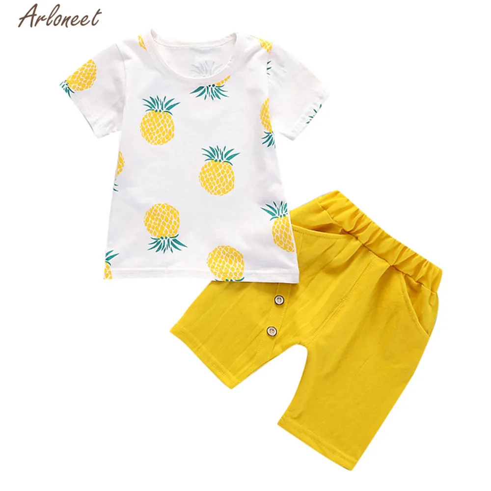 ARLONEET/одежда милый топ с рисунком ананаса для девочек + однотонные шорты комплект
