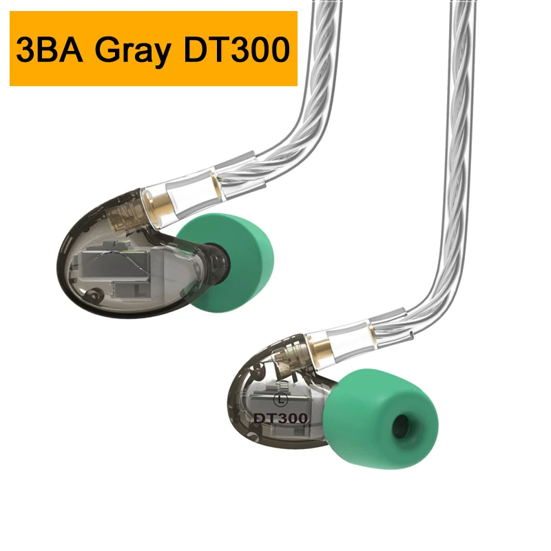 3BA Gray DT300 NICEHCK DT600 6BA/DT500 5BA/DT300 3BA привод в ухо наушник 6/5/3 уравновешенного якоря Съемная MMCX спортивные hifi-наушники - Цвет: 3BA Gray DT300