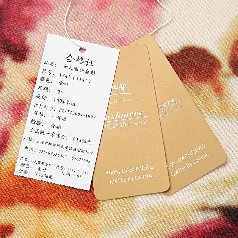 Bogeda 100 кашемировый свитер для женщин с круглым вырезом и золотым принтом