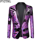 Пиджак PYJTRL мужской с блестками, модный Двуцветный Блейзер фиолетового и черного цветов, костюм для ночного клуба, бара, диджея, певицы, пиджак, костюмы