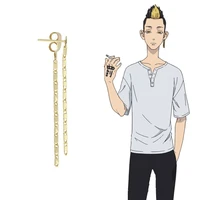 cosplay anime tokyo revengers hanma shuji earrings fashion long gold chain tassel pendant earrings for women men
