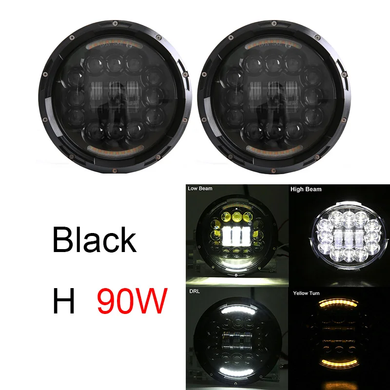 90w black 2Psc 7 дюймов светодиодный фонарь H4 Hi-Lo с Halo angel eyes для Lada 4x4 urban Niva Jeep JK Land rover defender Hummer - Цвет: 90w black