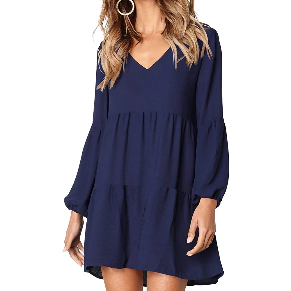 

Fashion Casual Mini High Waist Summer Dress V Neck Bell Sleeve Ruffles Bandages Loose Dresses Women's Dress