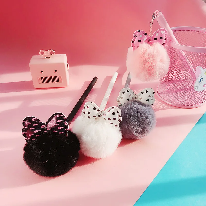 

36 pcs/lot Kawaii Bow Hairball Pendant Gel Pen Cute 0.5mm Black Ink Neutral Pens Promotional Gift Stationery School Supply