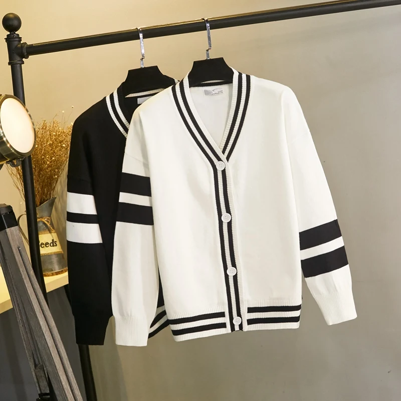 

HLBCBG 2022 white black solid Sweater cardigans jacket ladies new women thick sweater coat v-neck cardigan jacket coat outwear