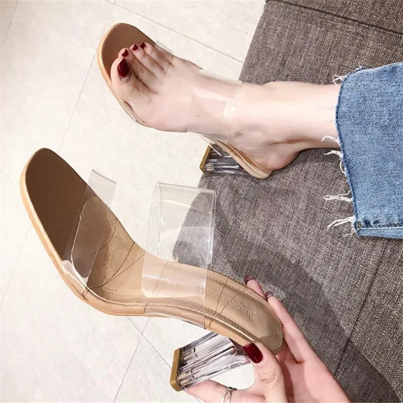 2020 г. Новые летние прозрачные босоножки на высоком каблуке с красной подошвой