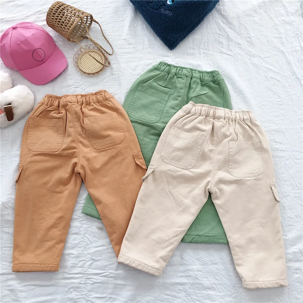 Зима 2019 для мальчиков и девочек яркие цвета из мягкого флиса брюки карго детей