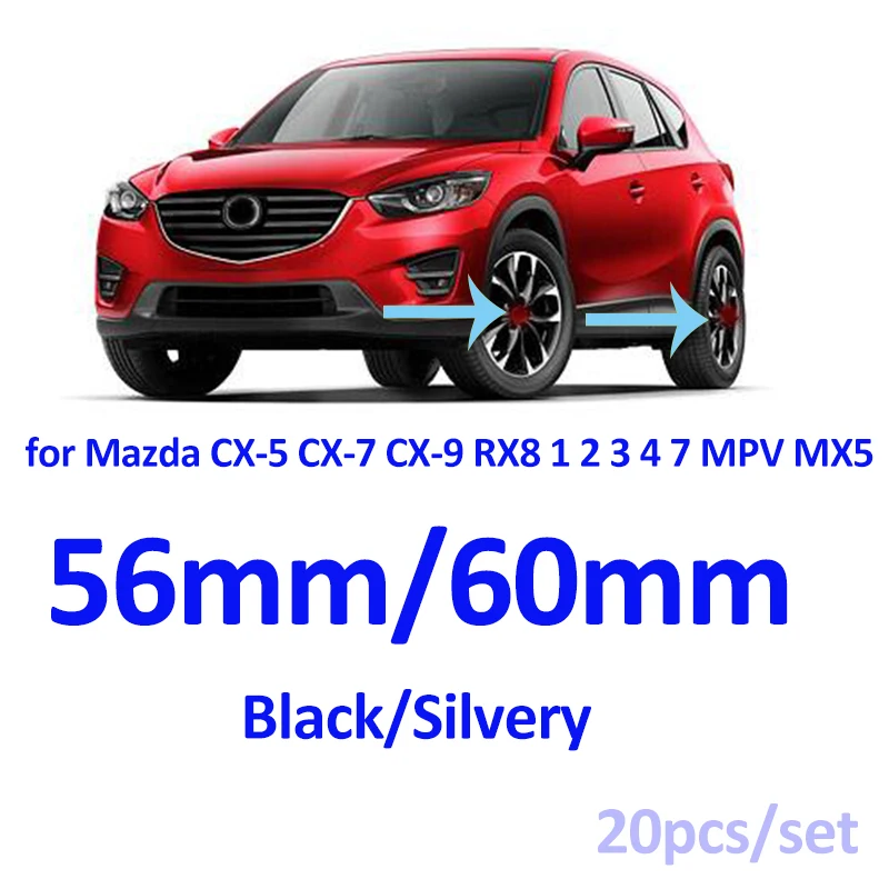 

20pcs/set ABS PVC Car Emblem Wheel Center Hub Rim Caps Black silvery 56mm 60mm for CX-5 CX-7 CX-9 RX8 1 2 3 4 7 MPV MX5