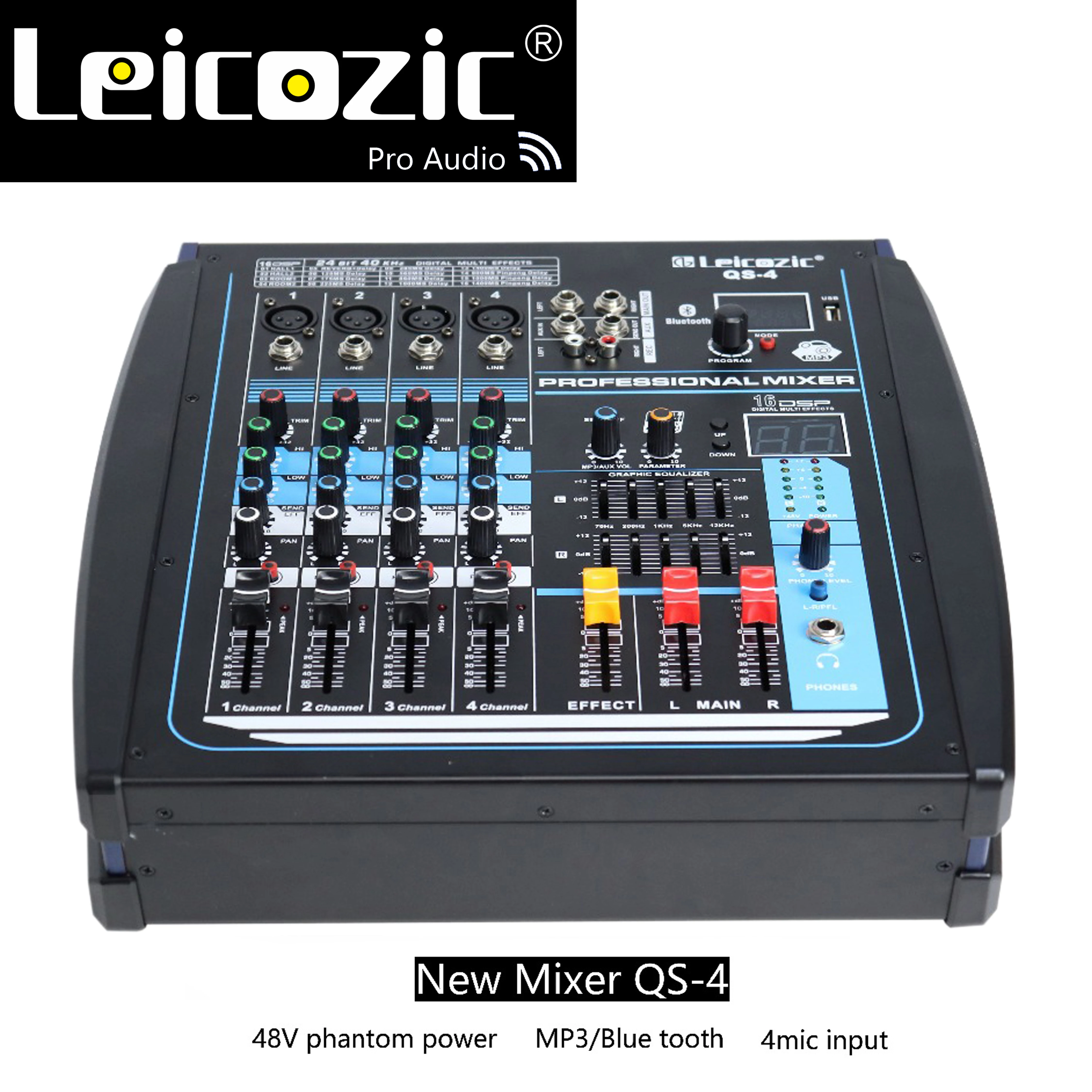 Миксер leicosic QS4 250 Вт x2 bluetooth микшерный пульт 4 канальный усилитель миксер 48 В