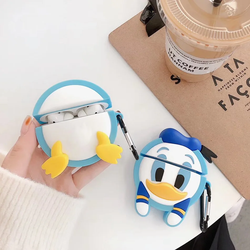 Earphone Case For Airpods Pro Silicone Cartoon Cute Duck Stitch Camera Earpods Cover Apple 3 Cases Keychain | Электроника