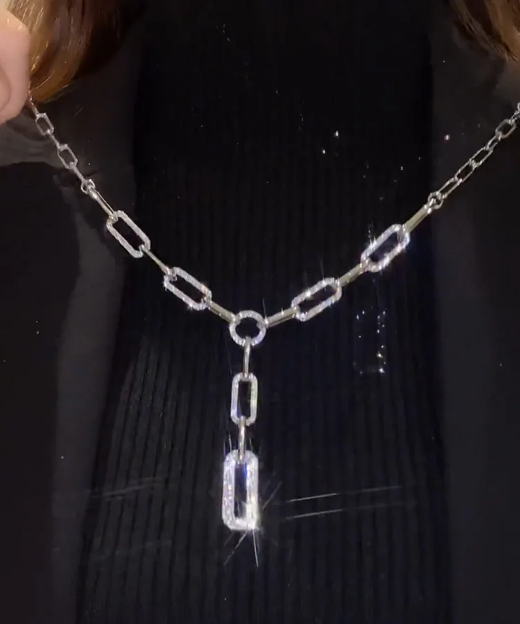 

Rhinestone Chain Necklace for Women Luxury Jewelry Pendant Sweater Chain Party Gift
