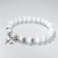 fashion white cat eye stone beads bracelet for women jewelry men animal charm bracelets natural stone beaded bracelets shiny