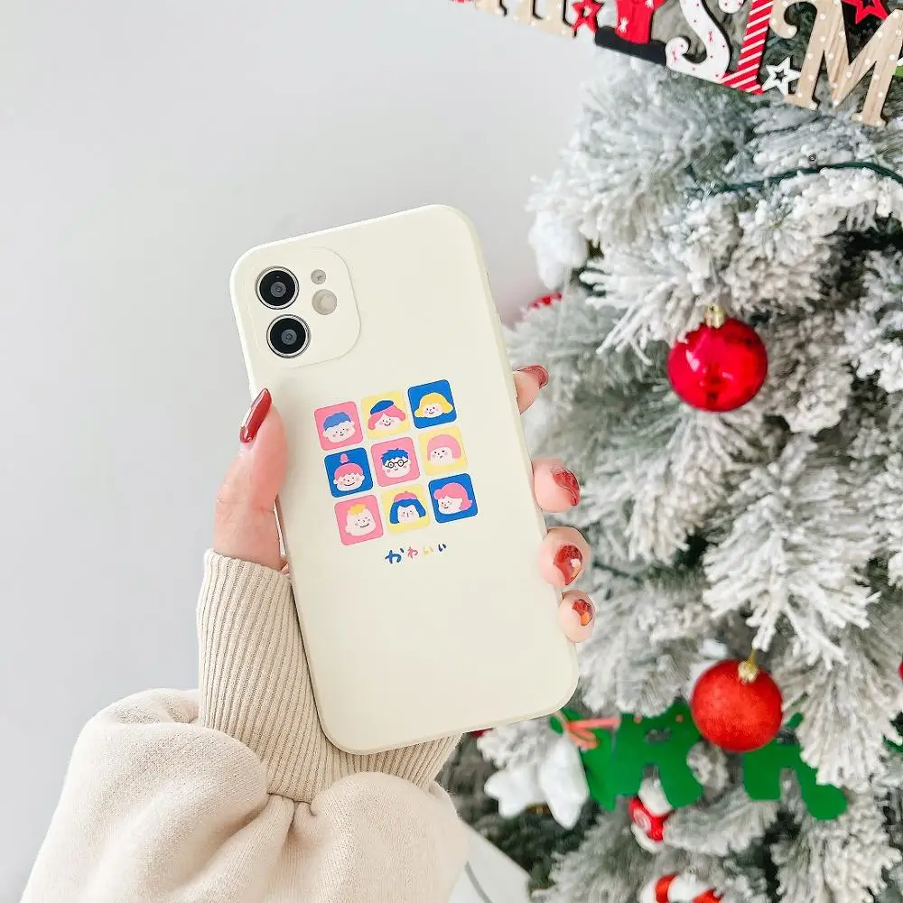 

Original Ins Cartoon For Apple iPhone 12pro Max mini Case Square Mobile Phone protective Cover For iPhone 11 pro XS XR 7 8Plus