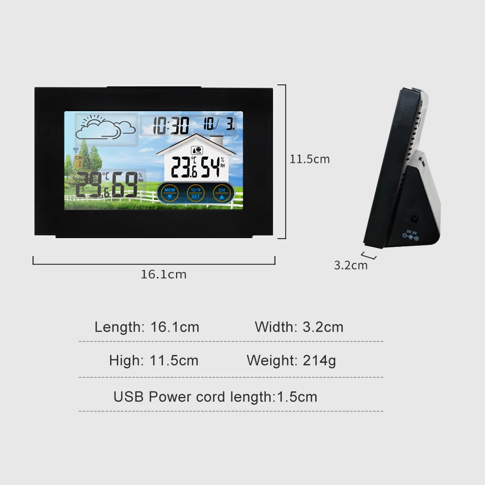 FanJu Weather Station Touch Screen Wireless Indoor Outdoor Temperature Humidity Meter Digital Alarm clock 1-3 Sensor -40℃ Tools images - 6