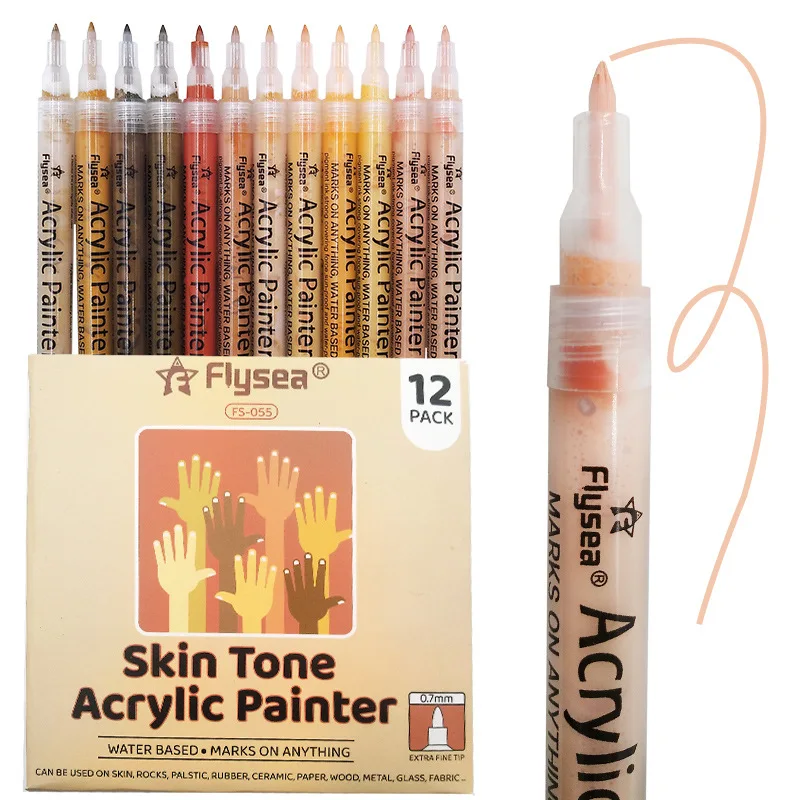 New Acrylic Marker Skin Color Water-based Pen Body Paint Graffiti Ceramic 12color Marker DIY Markers Pens