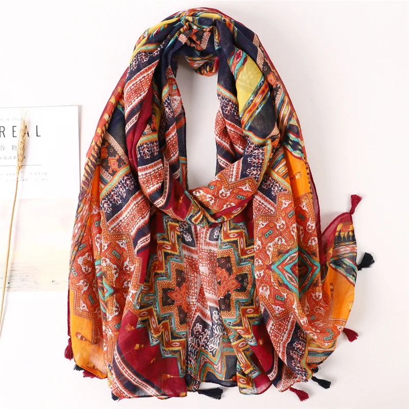 

Роскошные брендовые 2021 Женские Большие шали из вискозы с цветочной кисточкой, Пашмина, хиджаб, фуляр, дизайнерские женские шарфы с принтом