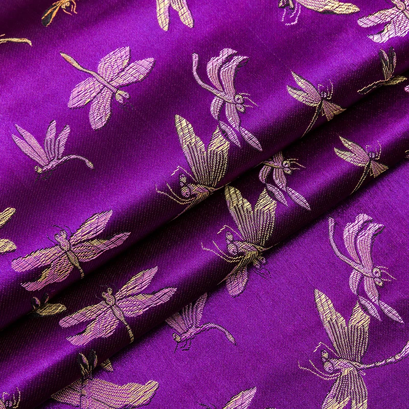 New 2021 90 High-Density Dragonfly Brocade Fabric Mahogany Sofa Cushion Cloth Antique Costume Cheongsam Cloth Satin Cloth images - 6