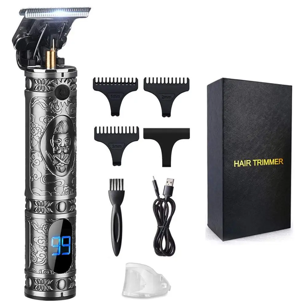 

LCD cordless zero gapped T blade hair trimmer outliner salon clippers USB rechargeable barber beard shaver for men haircut