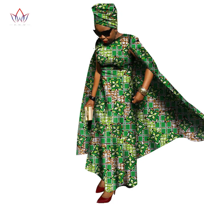 

One Piece Custom Long Party Dress Printed Fabric for Africa Women Unique Original Africa Cape Dresses Free Head Scarf WY498