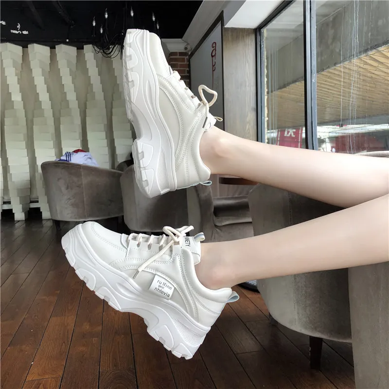

Women Lace Up Vulcanized Shoes Medium Heel Flat Shoes Warm Casual Wear-resistant Winter Size 42 2021