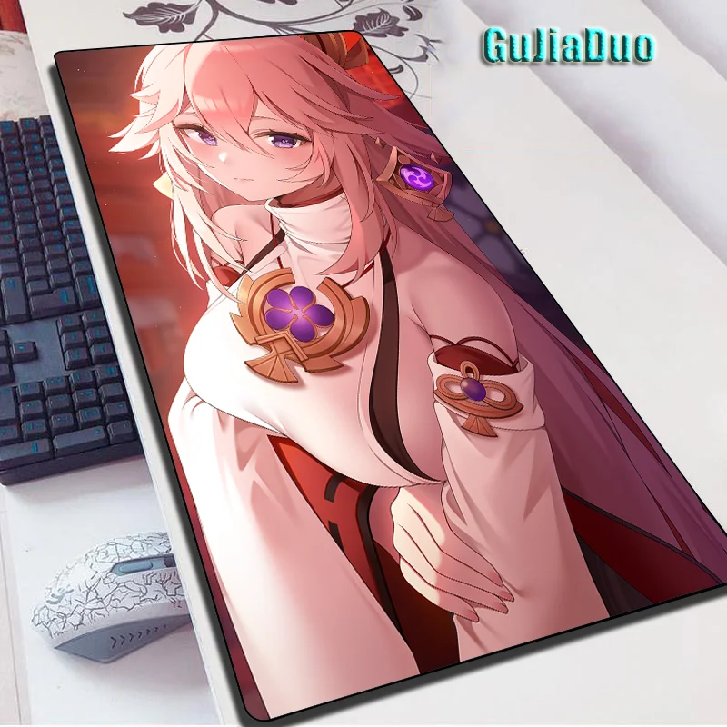 

90x40 Genshin привлекательный аниме коврик для мыши, игровой компьютерный коврик для клавиатуры и стола, игровые аксессуары, милый коврик для мыш...