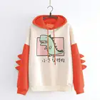 Толстовка с капюшоном с принтом динозавра, Женская толстовка с мультяшным принтом, повседневная, в стиле кавай, утепленная толстовка, зимний топ с динозаврами