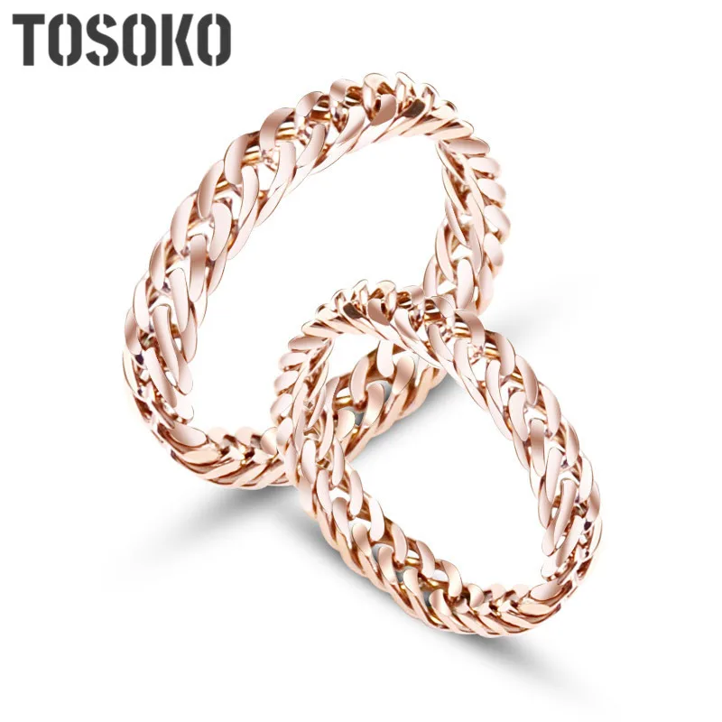 TOSOKO ювелирные изделия из нержавеющей стали Боковая цепь крученое кольцо крутое