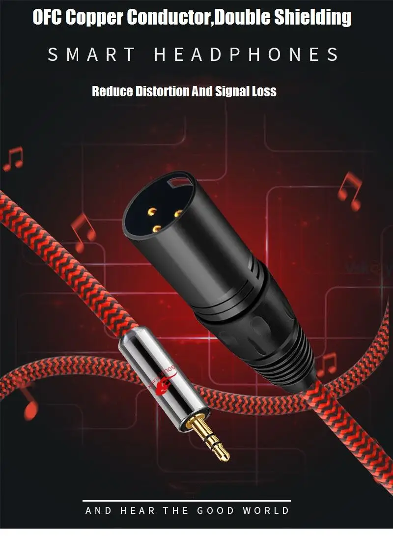 Hifi Stereo Aux Jack 3.5mm to XLR 3-Pin Male Audio Cable for Amplifier Mixer Console Home Theater Speaker System Shielded Cords |