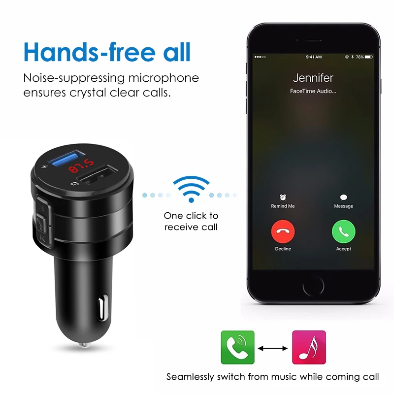 Автомобильный Bluetooth трансмиттер VicTsing FM 3 1 А беспроводной AUX передатчик приемник MP3