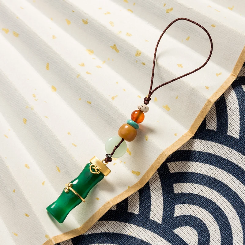 

Tradition Imitation Jade Coloured Glaze Bamboo Phone Lanyard Charm Accessory Bag Pendant Good Luck Fortune Wealth Couple Gift